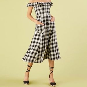 Reformation Hattie Off Shoulder Plaid Dress